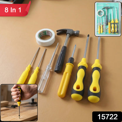 8 In 1 Hand Tool Kit Set Screwdriver Hammer Repair Tool Kit (1 Set  Mix Color Tap)