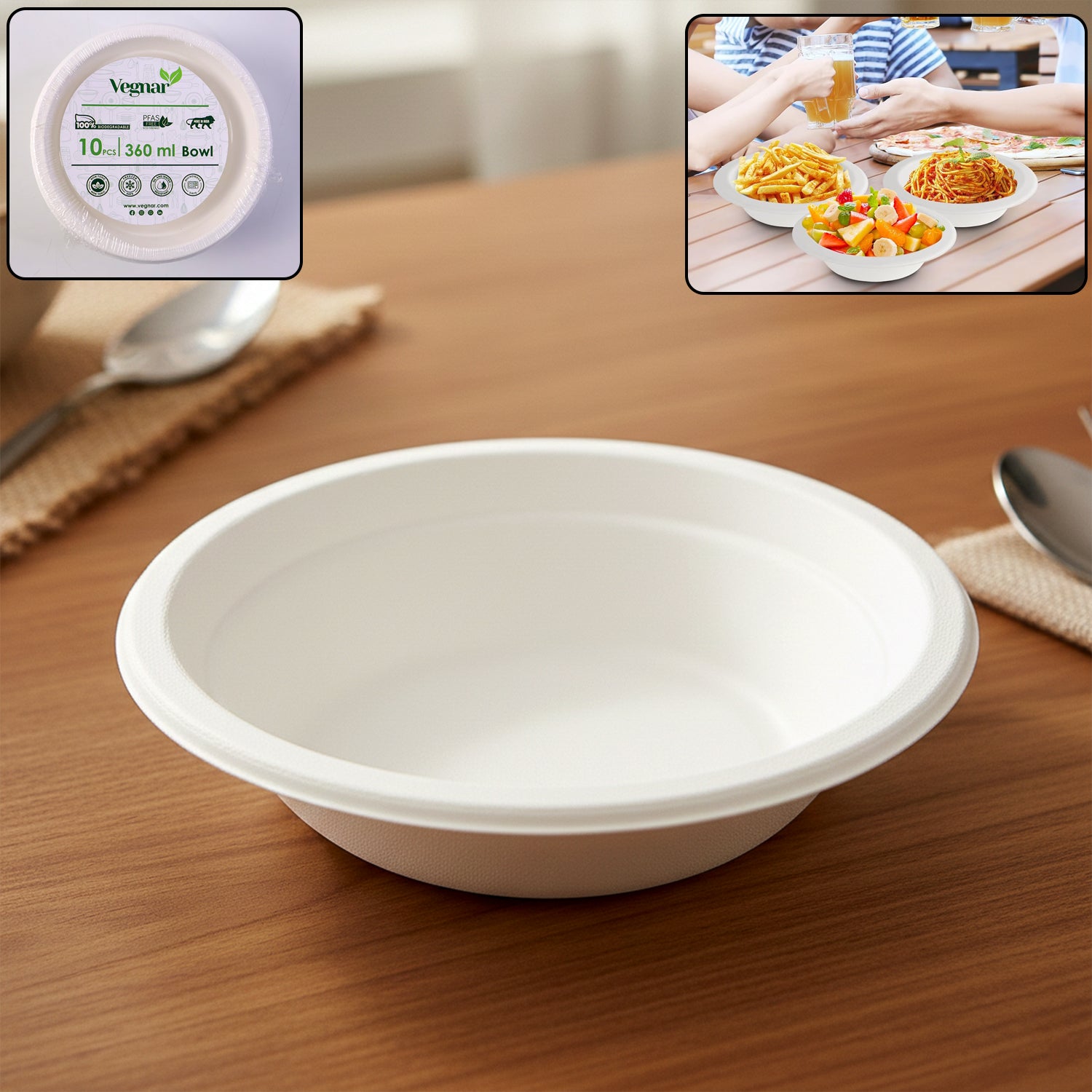 Vegnar Disposable Food Serving Bowl Set Of 10 Pieces 360 Ml Capacity
