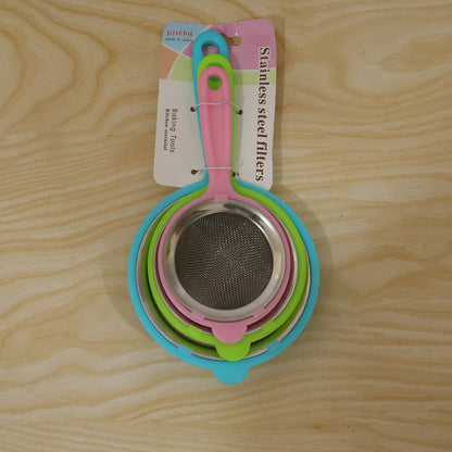 3-in-1 Mesh Tea Filter Strainer Set With Long Handles For Kitchen Use (3 Pc Set)