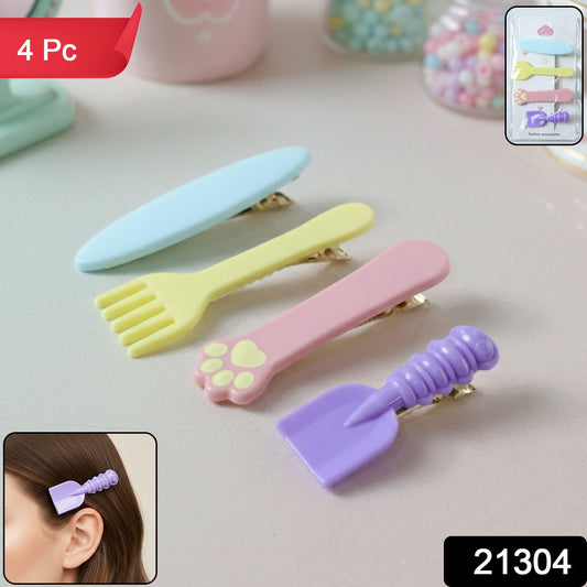 Set of four Wukusy cute multi-design hair clips featuring colorful patterns and playful styles for versatile hair accessories.