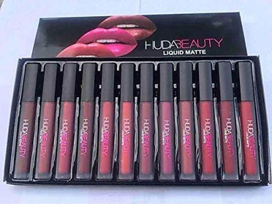 HUDA BEAUTY MATTE CRYSTAL LIQUID WATERPROOF LIPSTICK PACK OF 12