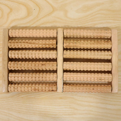 Manual Wooden Dual Foot Roller Massager With Textured Rollers For Home (1 Piece)