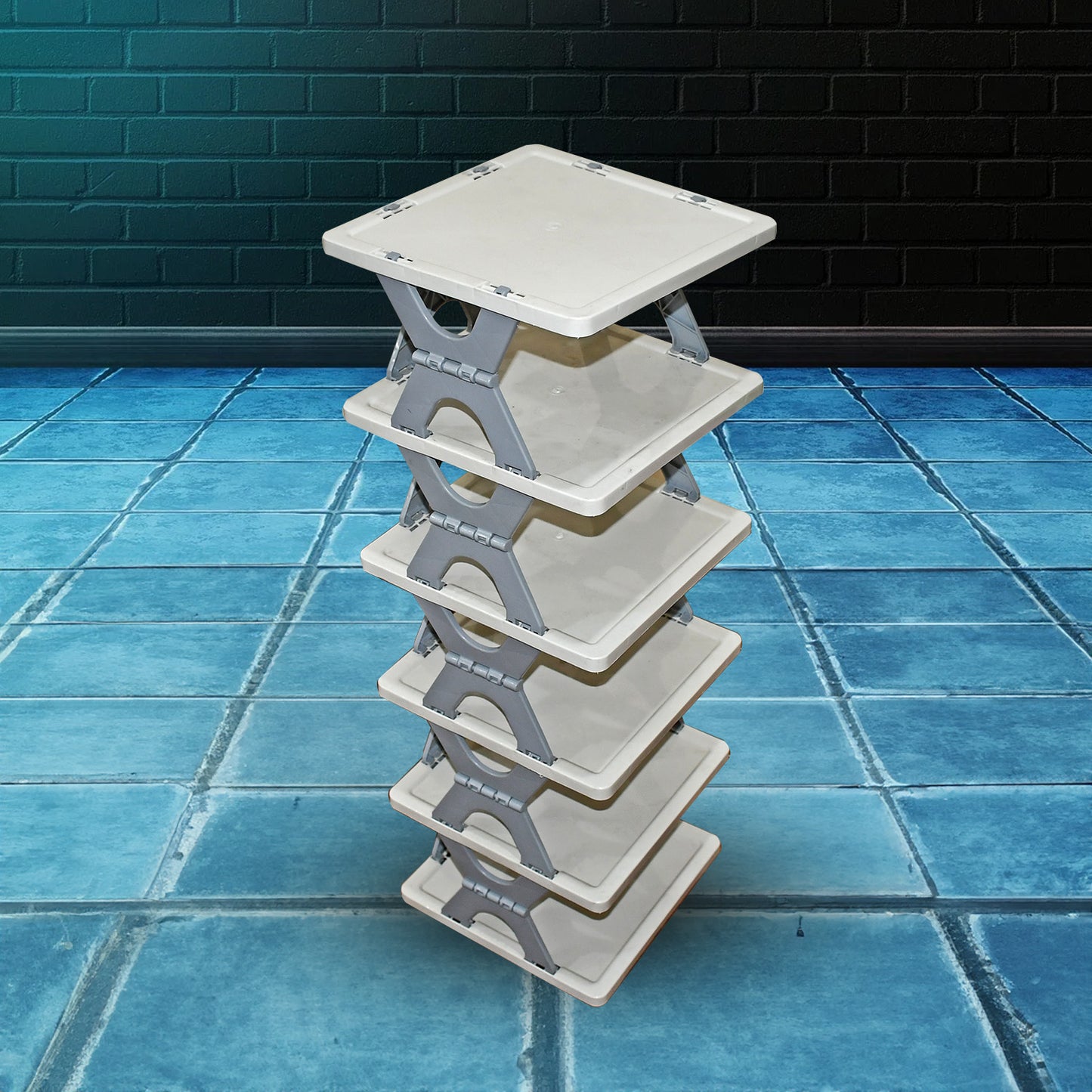 Wukusy smart shoe rack with multiple layers, foldable and free-standing, made of durable plastic for organized footwear storage.