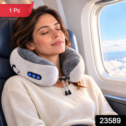 Wukusy electric U-shape neck massage pillow with heat, USB charging, designed for travel comfort and relaxation.