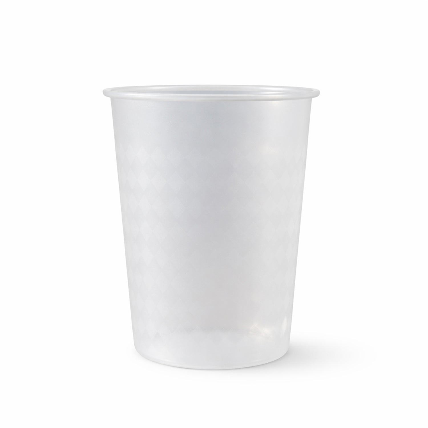Clear reusable plastic drinking glass, 200ml capacity, Wukusy brand, showing smooth transparent surface and simple design.