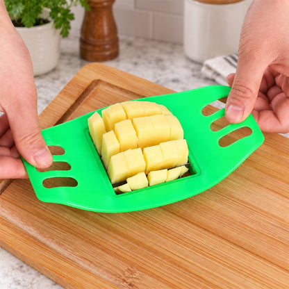 Wukusy French fry potato grid cutter with stainless steel blades, 17x10cm, showing the cutting grid and handle for making fries.