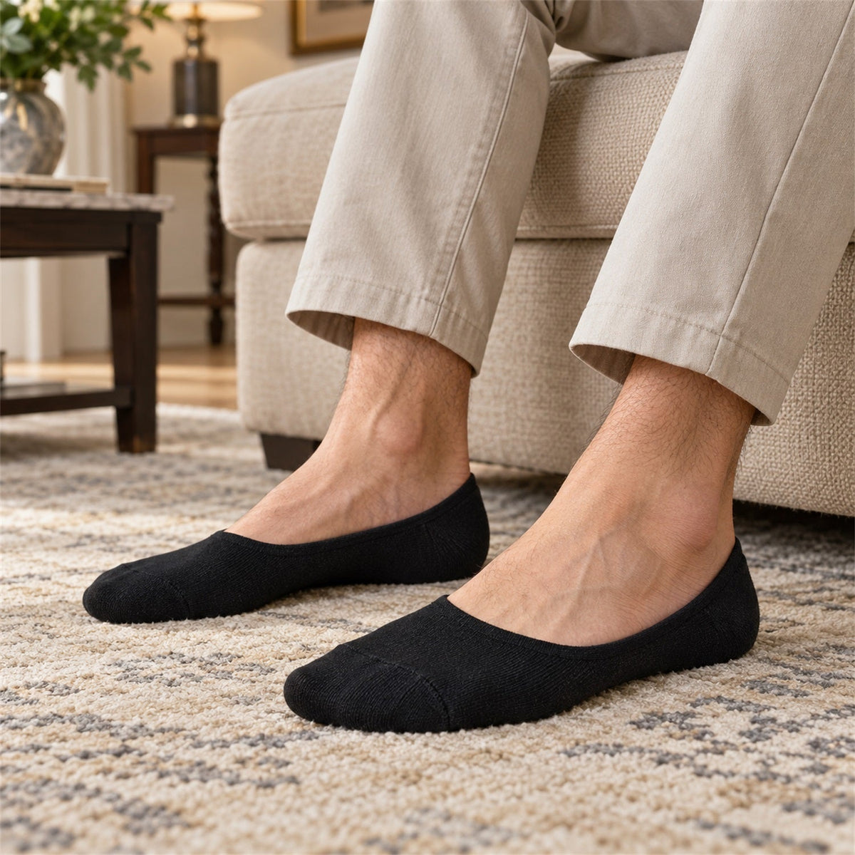 Set of three Wukusy invisible low cut loafer socks, lightweight and comfortable for everyday wear, shown in neutral color.
