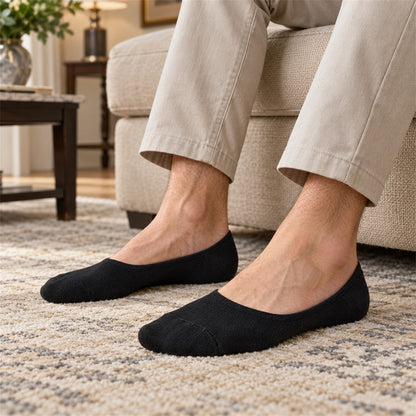 Set of three Wukusy invisible low cut loafer socks, lightweight and comfortable for everyday wear, shown in neutral color.