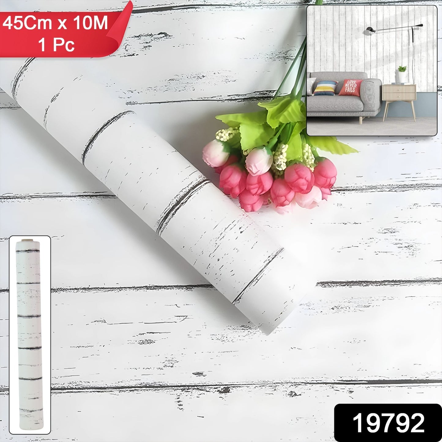 White Wood Grain Self-adhesive Wallpaper 45 Cm X 10 Meter (1 Pc)
