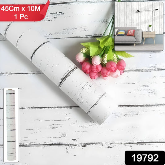 White Wood Grain Self-adhesive Wallpaper 45 Cm X 10 Meter (1 Pc)