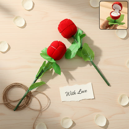 Romantic Artificial Rose Ring Box Stick  2 Piece Flower Shaped