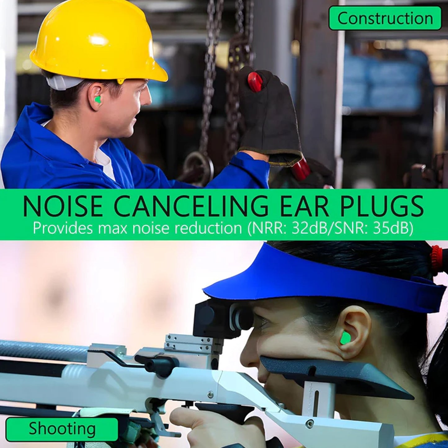 Reusable Noise Reduction Foam Ear Plugs (2 Pair Set)