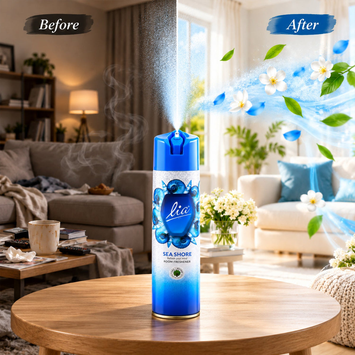 Wukusy Sea Shore room freshener aerosol spray, 224 ml can for home and office use