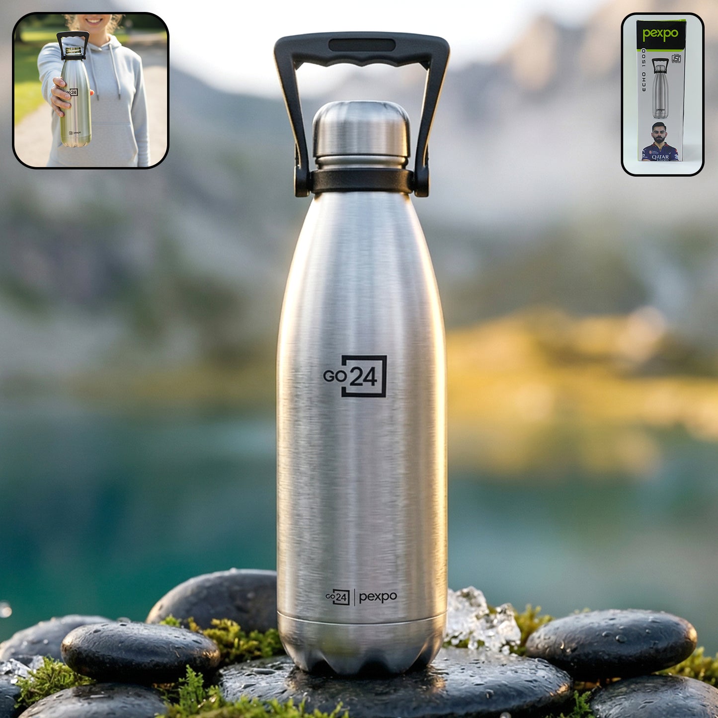 Pexpo Echo Vacuum Insulated Hot  Cold Stainless Steel Water Bottle 1500 Ml