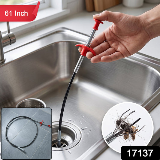 Wukusy premium spring drain dredging tool with 61-inch sink cleaner claw grabber for clearing clogged drains.
