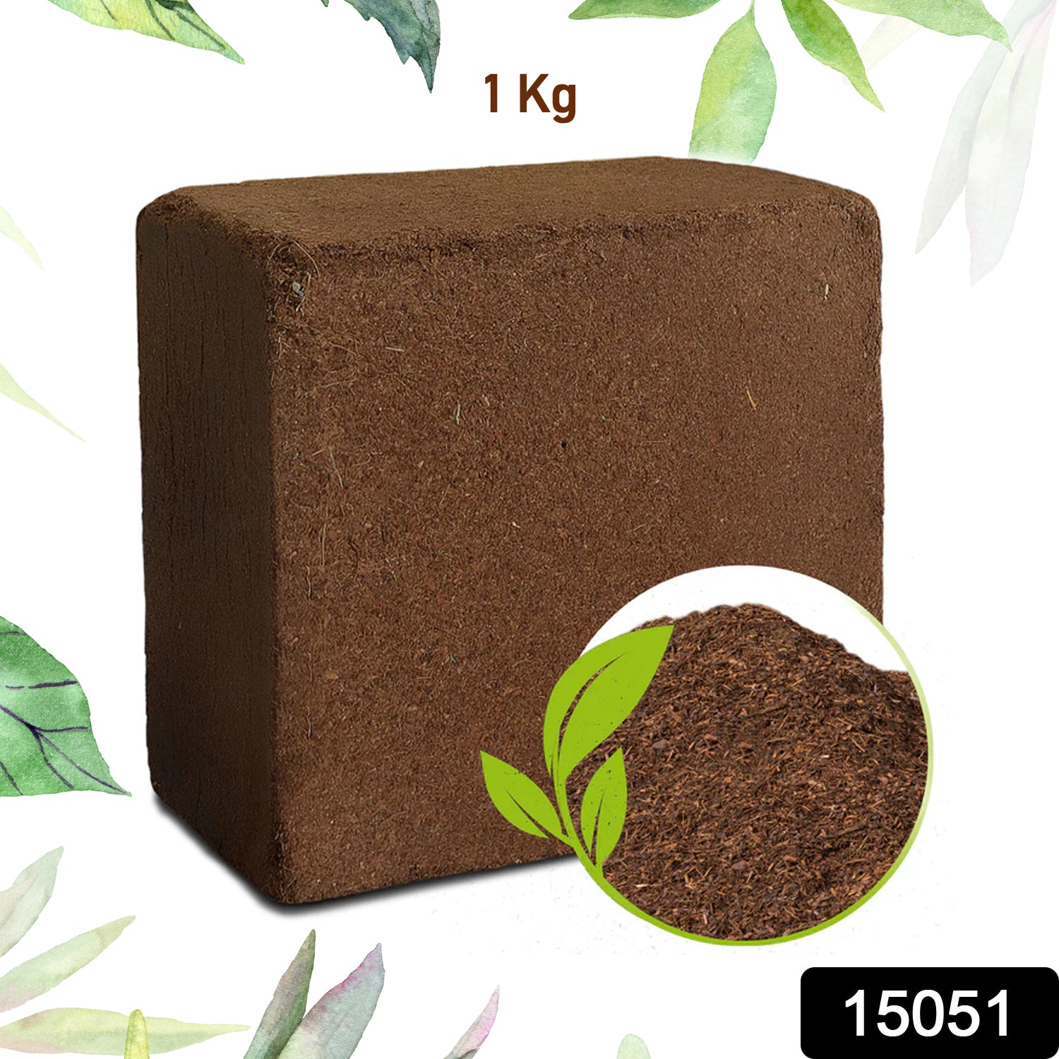 Wukusy cocopeat block organic fertilizer and soil manure for home gardening and potted plants, 1 kg, showing moist potting mixture