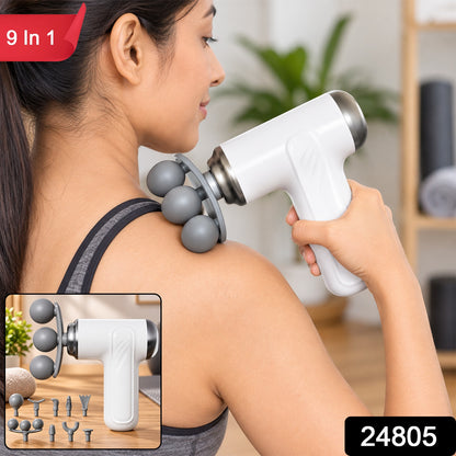Wukusy 9-in-1 massager gun with interchangeable heads for muscle relaxation and deep tissue massage.