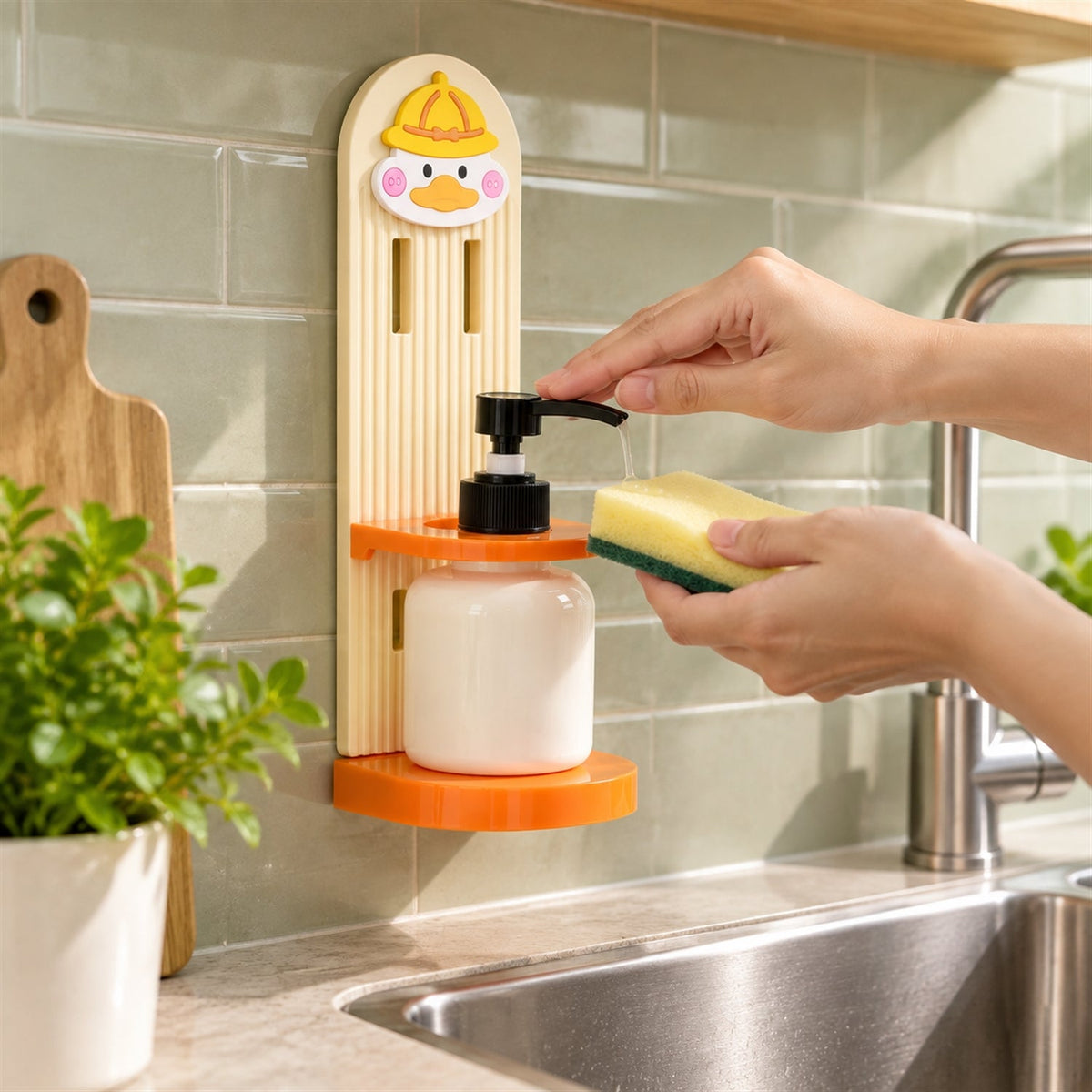 Wall mounted Wukusy bottle storage rack with adjustable collar for bath and sink, shown mounted on bathroom wall.