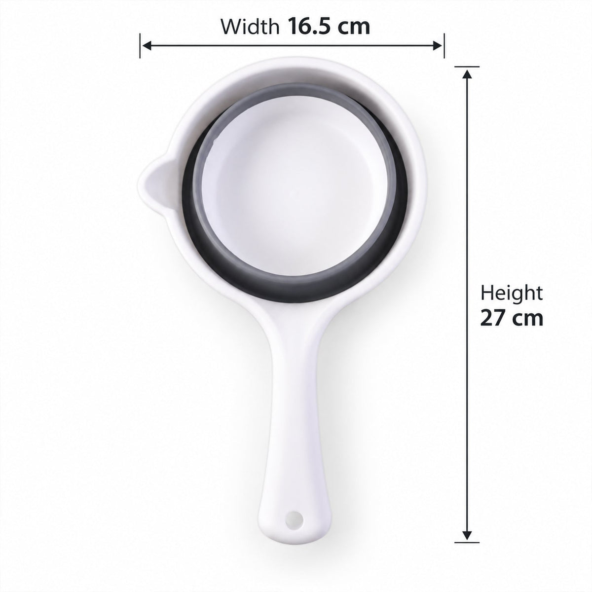 Wukusy collapsible water scoop with long handle and pouring spout, 16.5x27 cm, shown in expanded position for watering or liquid transfer.