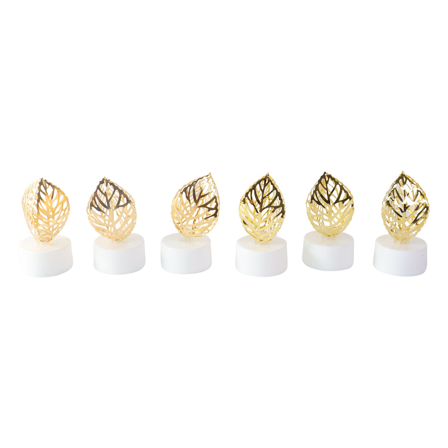 Decorative Golden Leaf Shaped Flameless Led Candles (12 Pc)