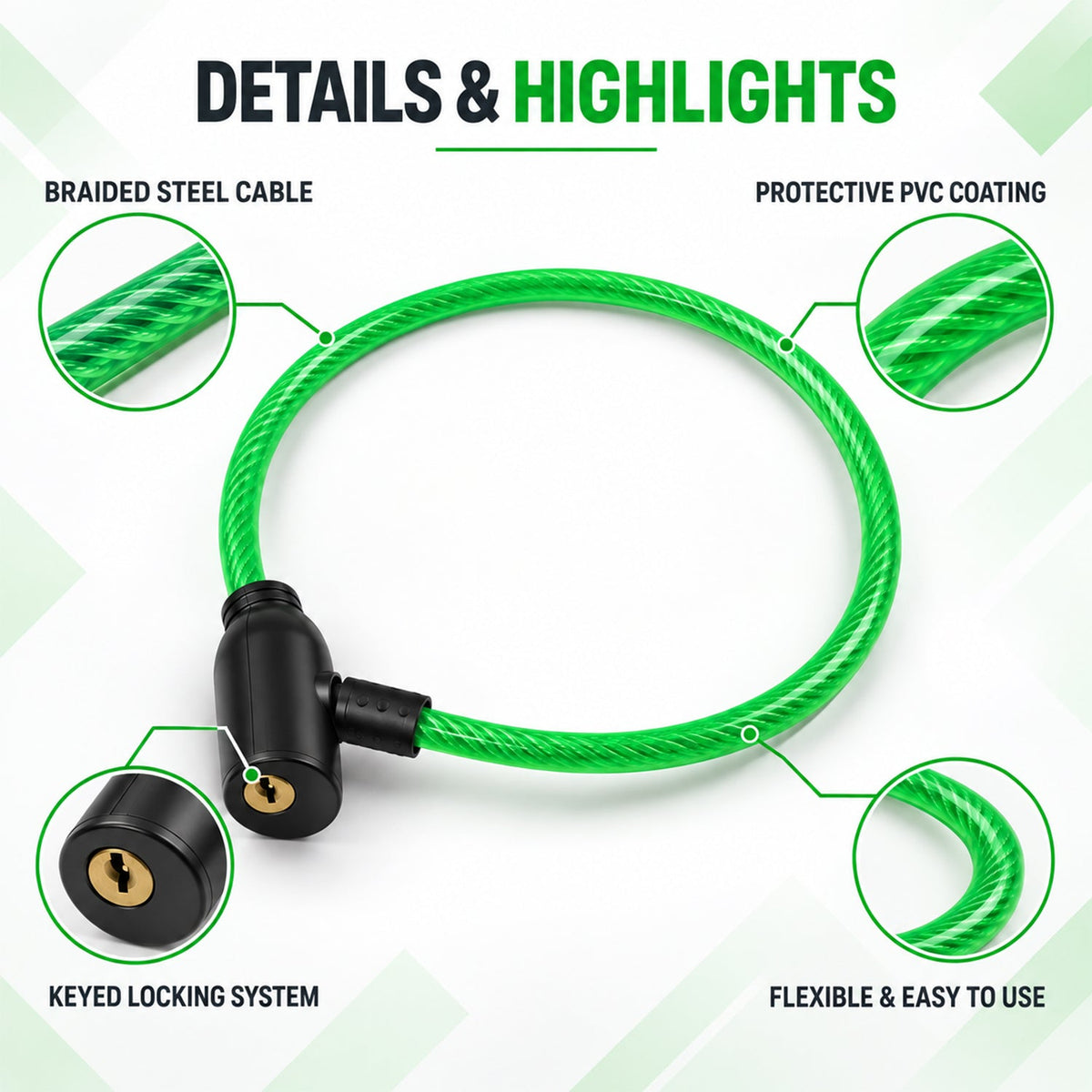 Heavy Duty Flexible Braided Steel Cable Security Lock With Keys