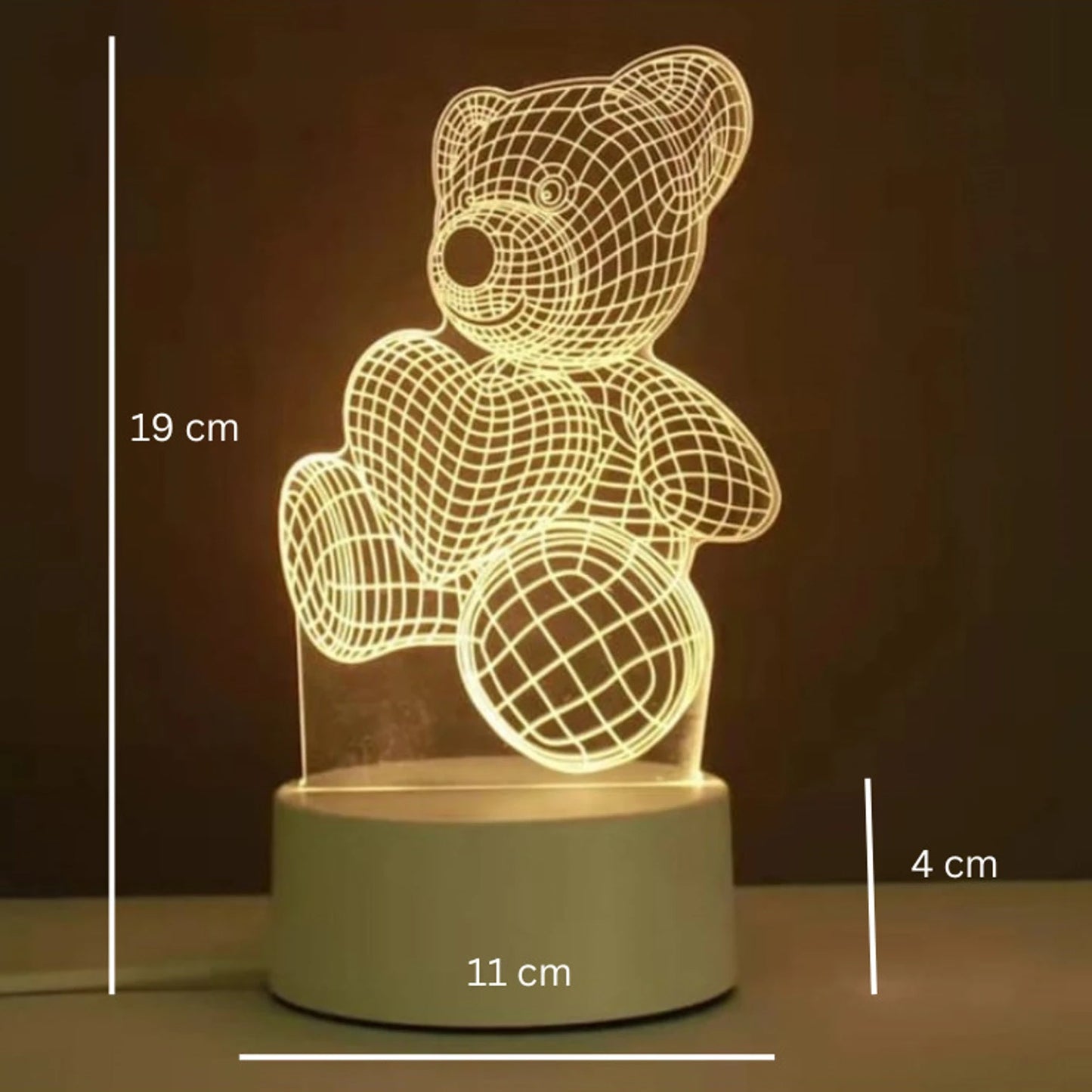 Wukusy 3D teddy bear LED night lamp with heart design, soft glow, perfect for children's bedroom decor.