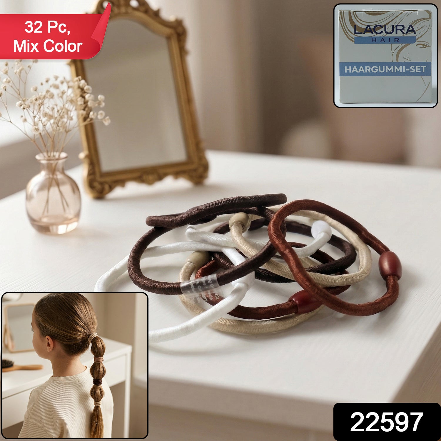Soft Elastic Hair Rubber Bands Set (32 Pc Mix Color)