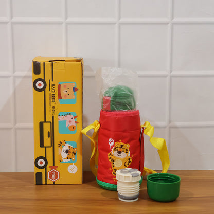550 Ml Kids Cartoon Printed Water Bottle With Straw And Carry Sling Bag