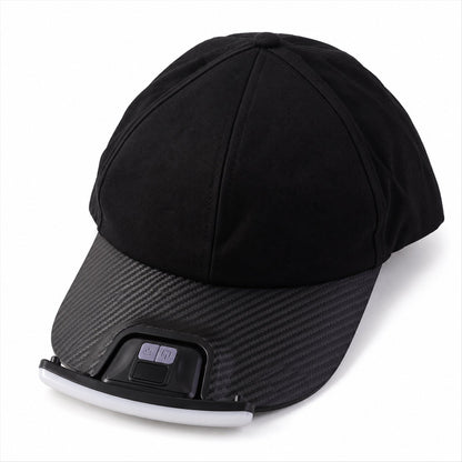 Wukusy rechargeable LED hat light attached to a cap, ideal for camping with motion sensor and USB charging functionality.