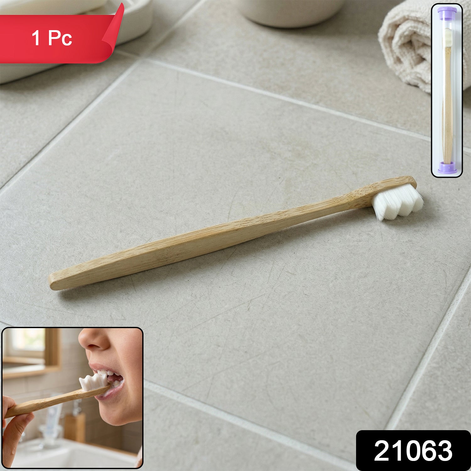 Natural wooden handle tooth cleaning brush with case by Wukusy, featuring a compact design and soft bristles for oral hygiene.
