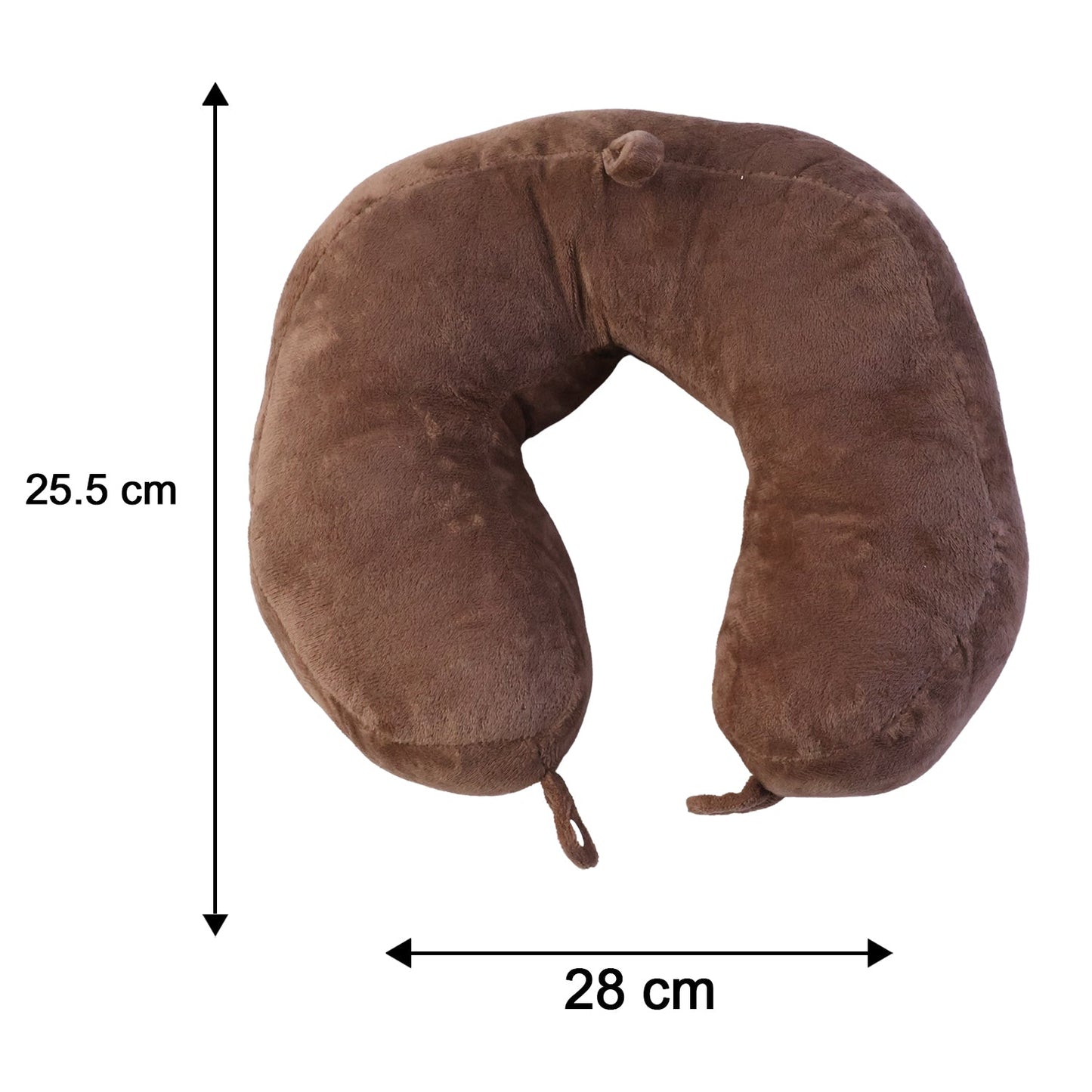U Shaped Soft Travel Neck Pillow Brown Plush Head Neck Support (1 Pc)