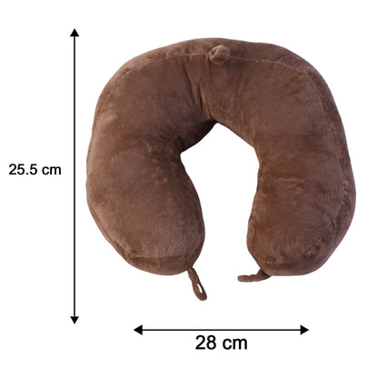 U Shaped Soft Travel Neck Pillow Brown Plush Head Neck Support (1 Pc)