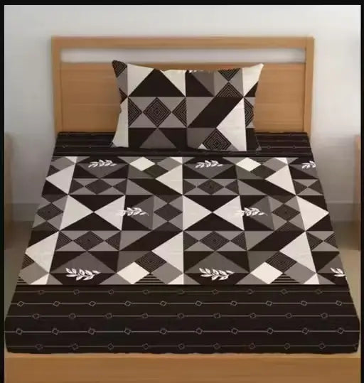 Single Bed Cotton Bedsheet with One Pillow Cover – Superfine, Geometric Print, Summer Use