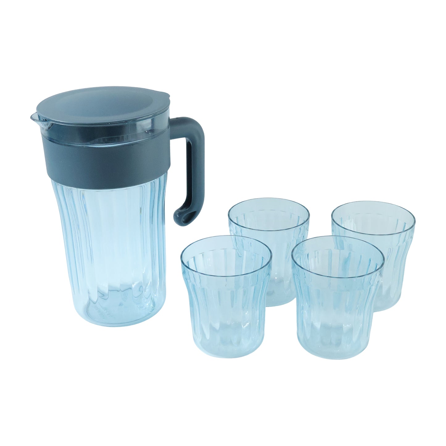 Multipurpose Plastic Water Juice Serving Jug With 4 Drinking Glasses Set (1 Set)
