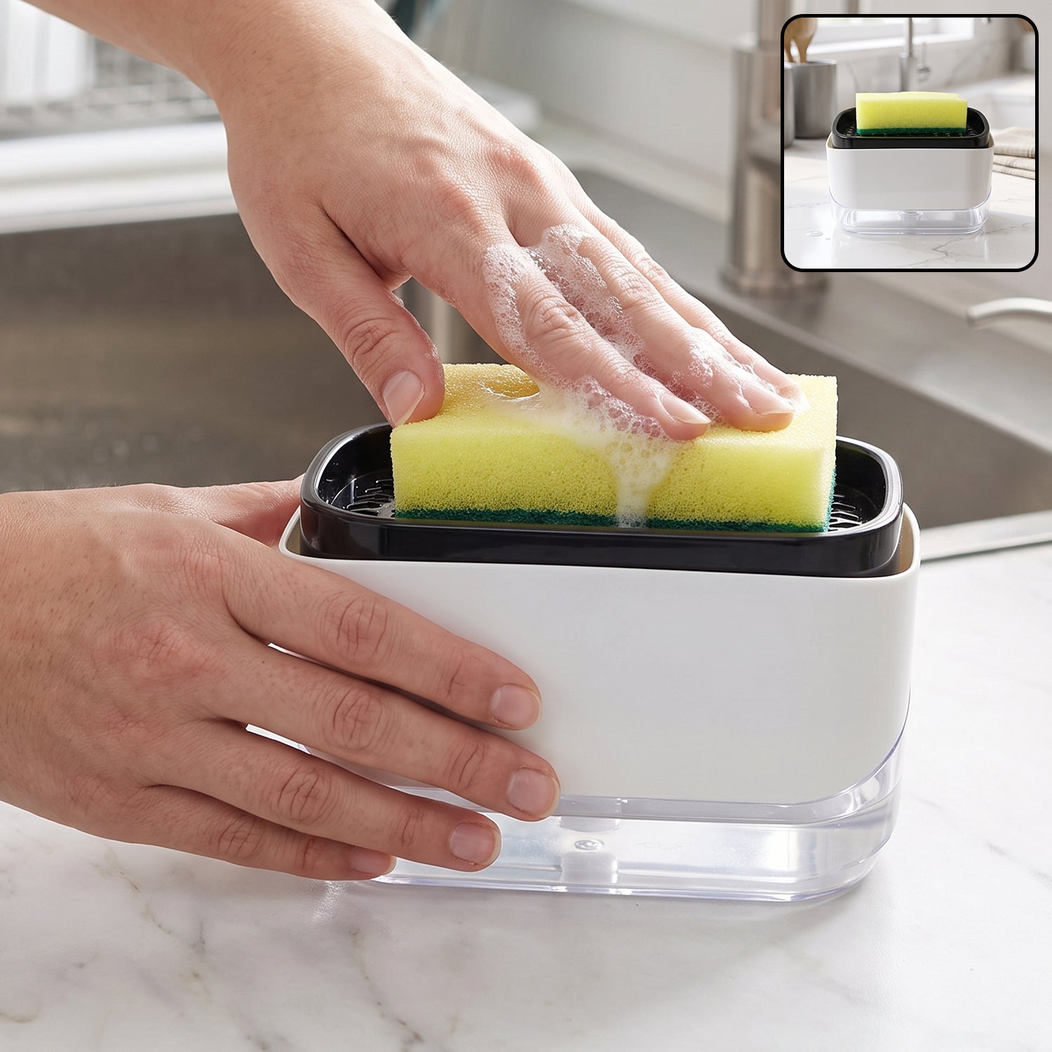 2 In 1 Press Soap Pump Dispenser With Sponge Holder For Kitchen Sink (1 Pc)