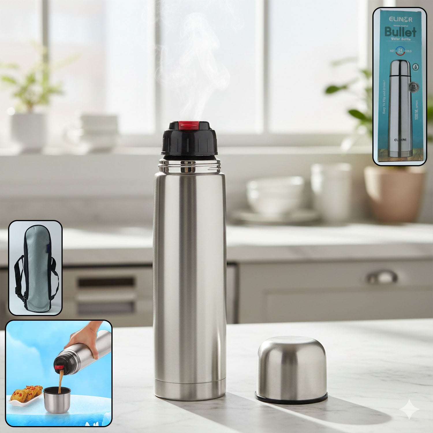 Bullet Style Stainless Steel Vacuum Insulated Water Bottle 1000 Ml