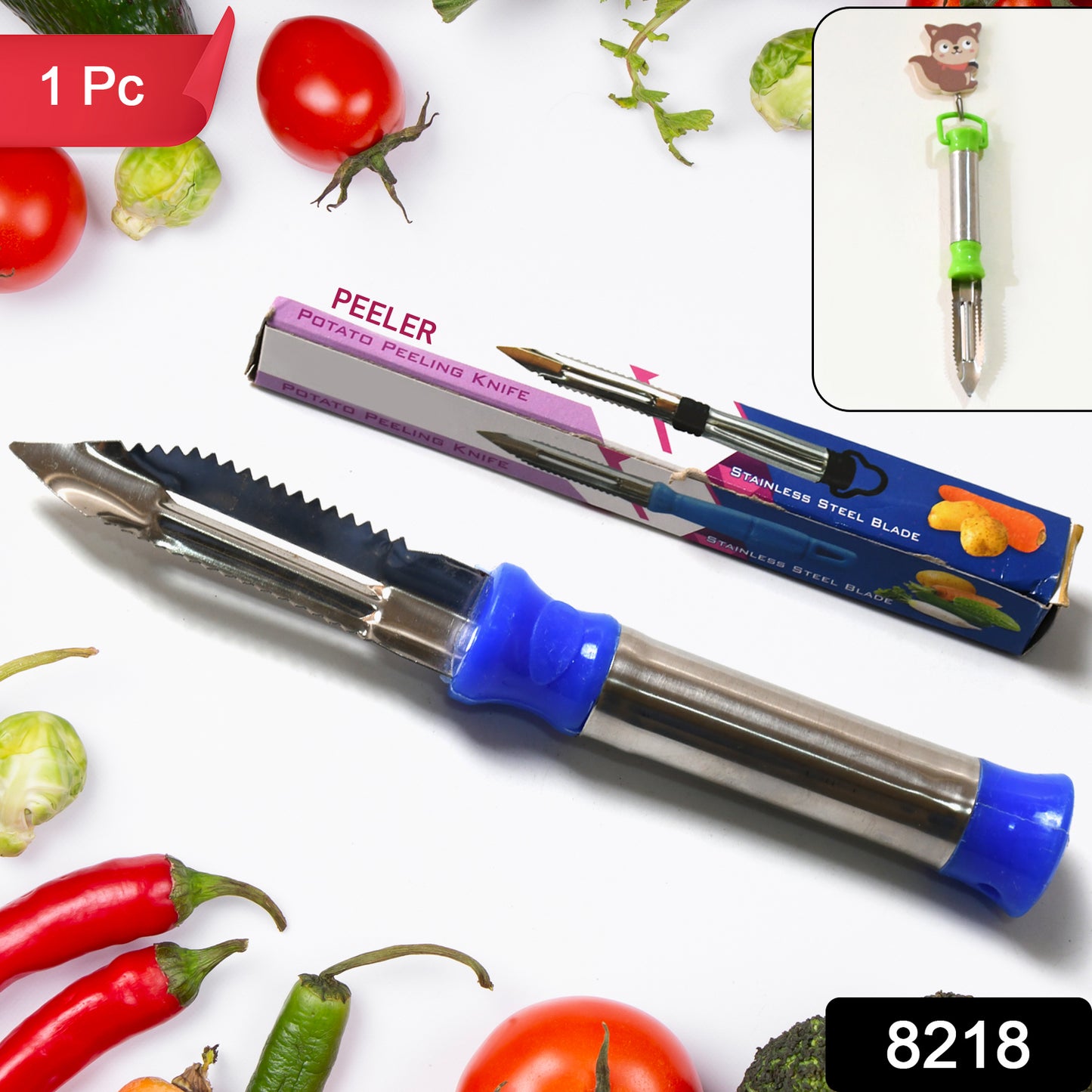 Wukusy 2-in-1 stainless steel vegetable peeler with hanging ring for peeling and shredding carrots, potatoes, and fruits in the kitchen.