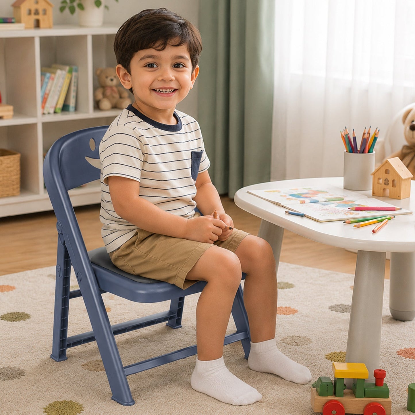 Portable Plastic Foldable Kids Chair With Cushion For Home Study Seating (1 Pc)