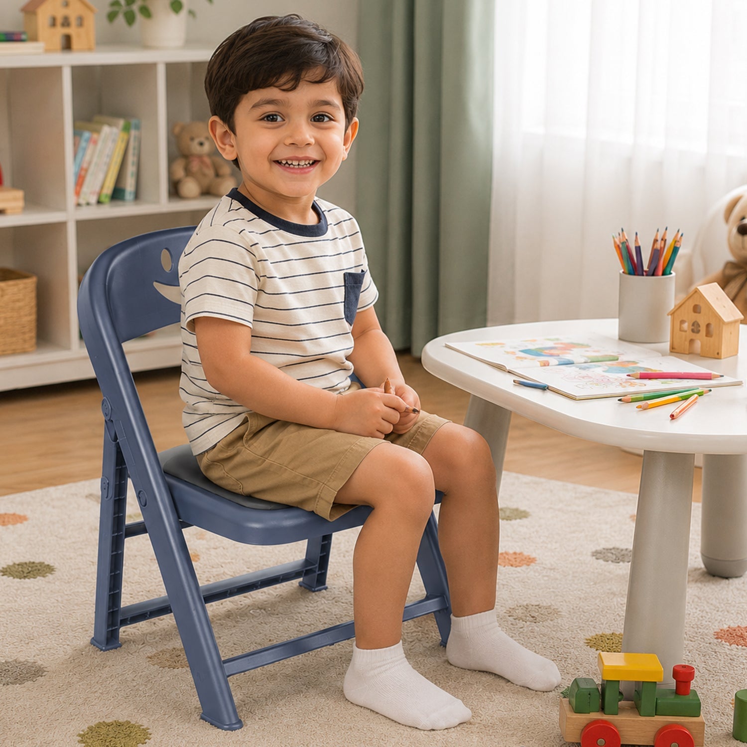 Portable Plastic Foldable Kids Chair With Cushion For Home Study Seating (1 Pc)