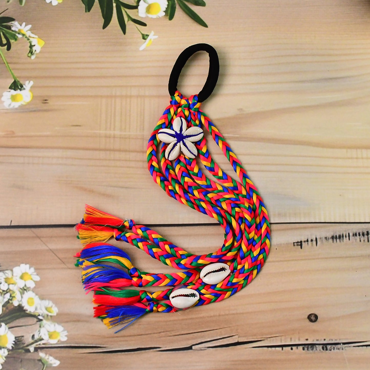 Colorful braided hair accessory with a stylish Kodi string bow by Wukusy, perfect for adding a vibrant touch to hairstyles.