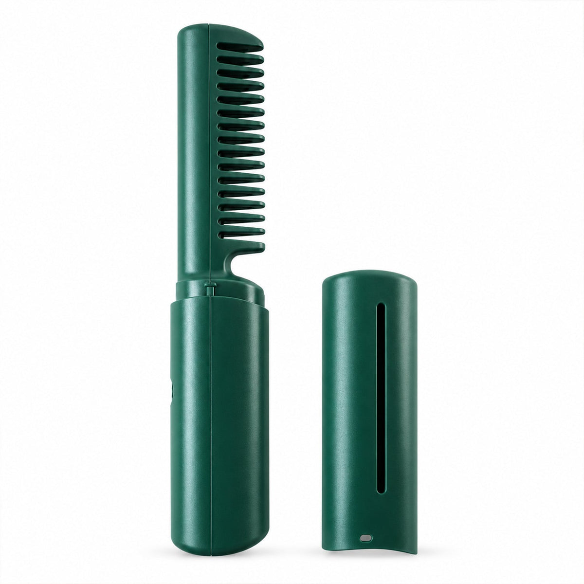 Wukusy cordless hair straightener brush with cap for portable hair styling, showing the sleek black styling tool in the image