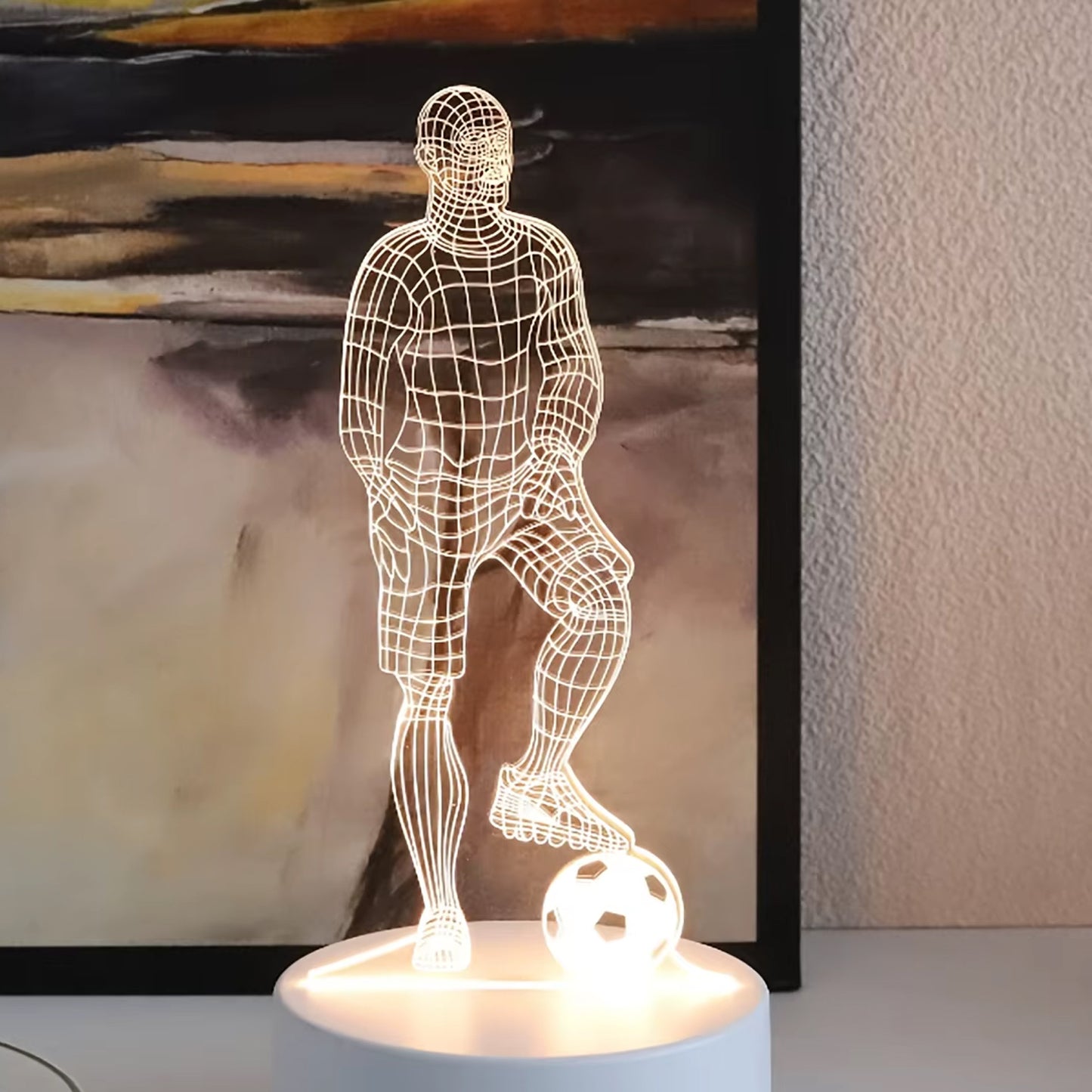 3d Illusion Led Night Lamp With Football Player Design