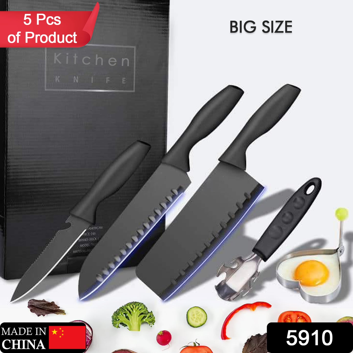 Wukusy 5-piece forged stainless steel kitchen knife set including chef, utility, and butcher knives for home cooking.