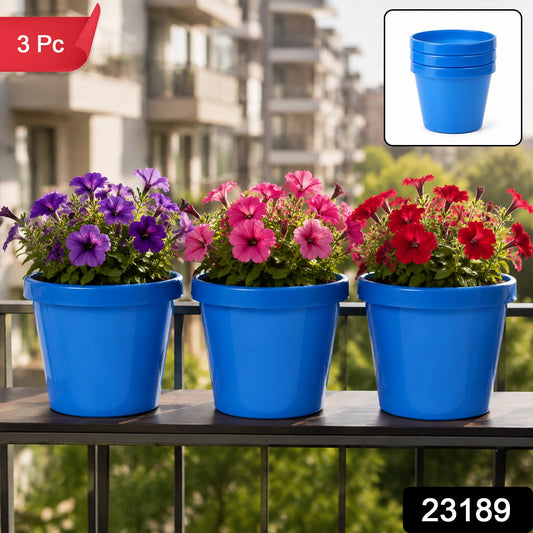 Round Plastic Planter Pot Set For Indoor Outdoor Plants And Home Garden (3 Pc)