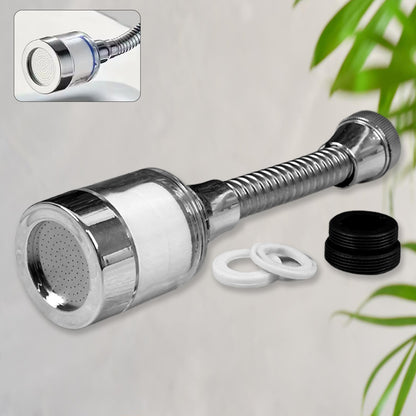 Wukusy plastic water-saving sprinkler faucet aerator, 6.5 inch size, installed on a garden faucet with spray pattern visible