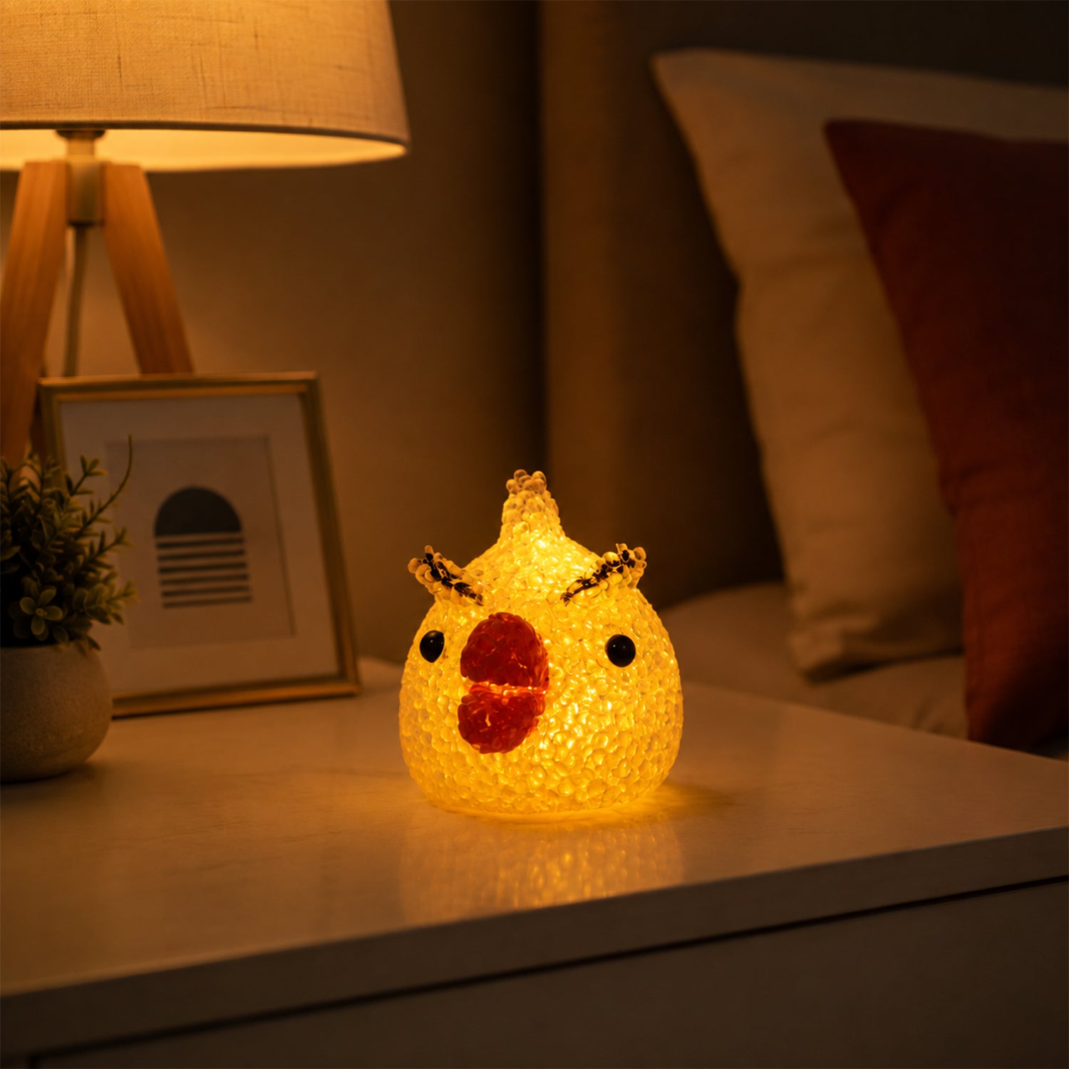 Wukusy cartoon chick-shaped LED night lamp with crystal texture and warm glow, perfect for children's nursery or bedroom decor.