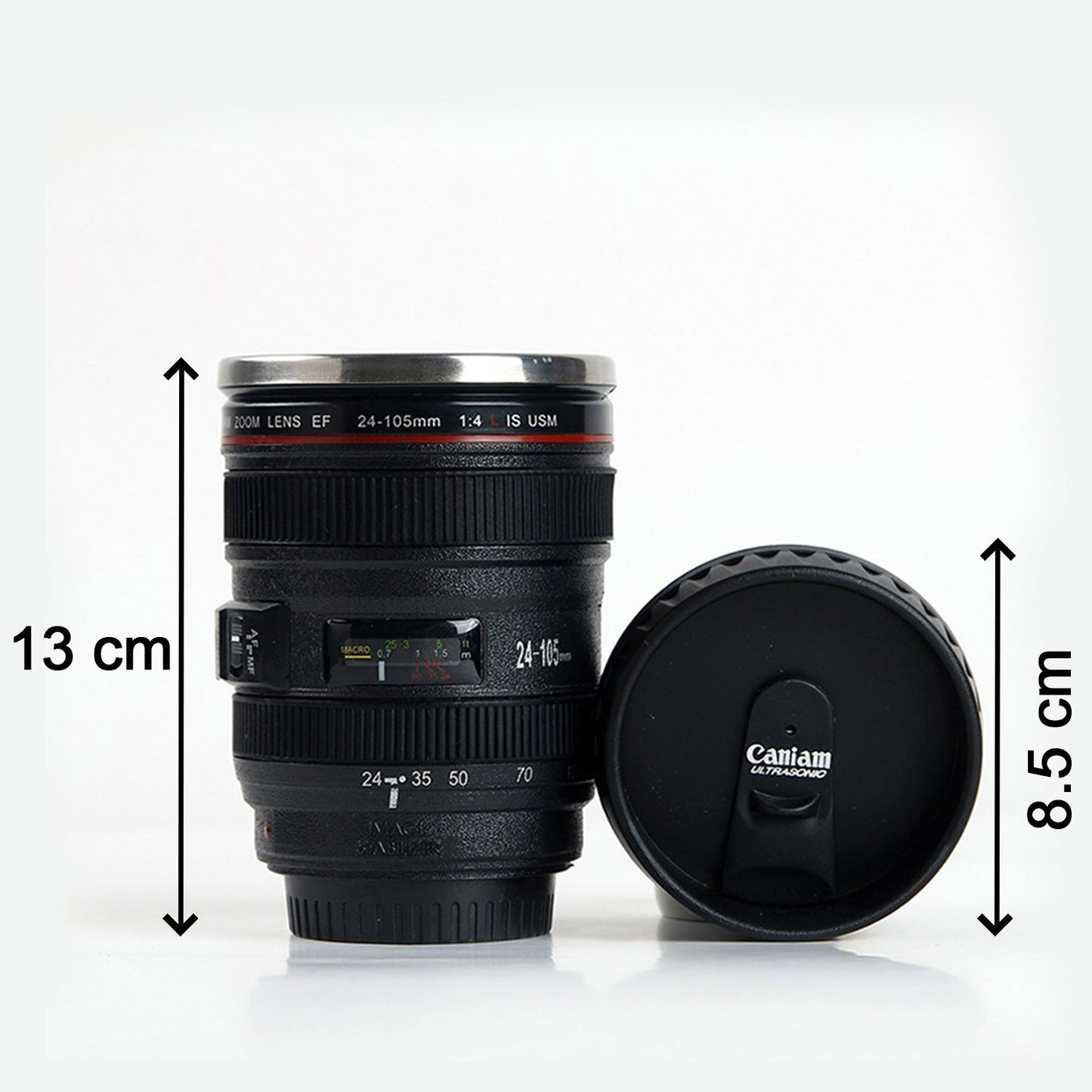 Wukusy stainless steel coffee mug designed like a plastic camera lens, perfect for kitchen use and coffee lovers.