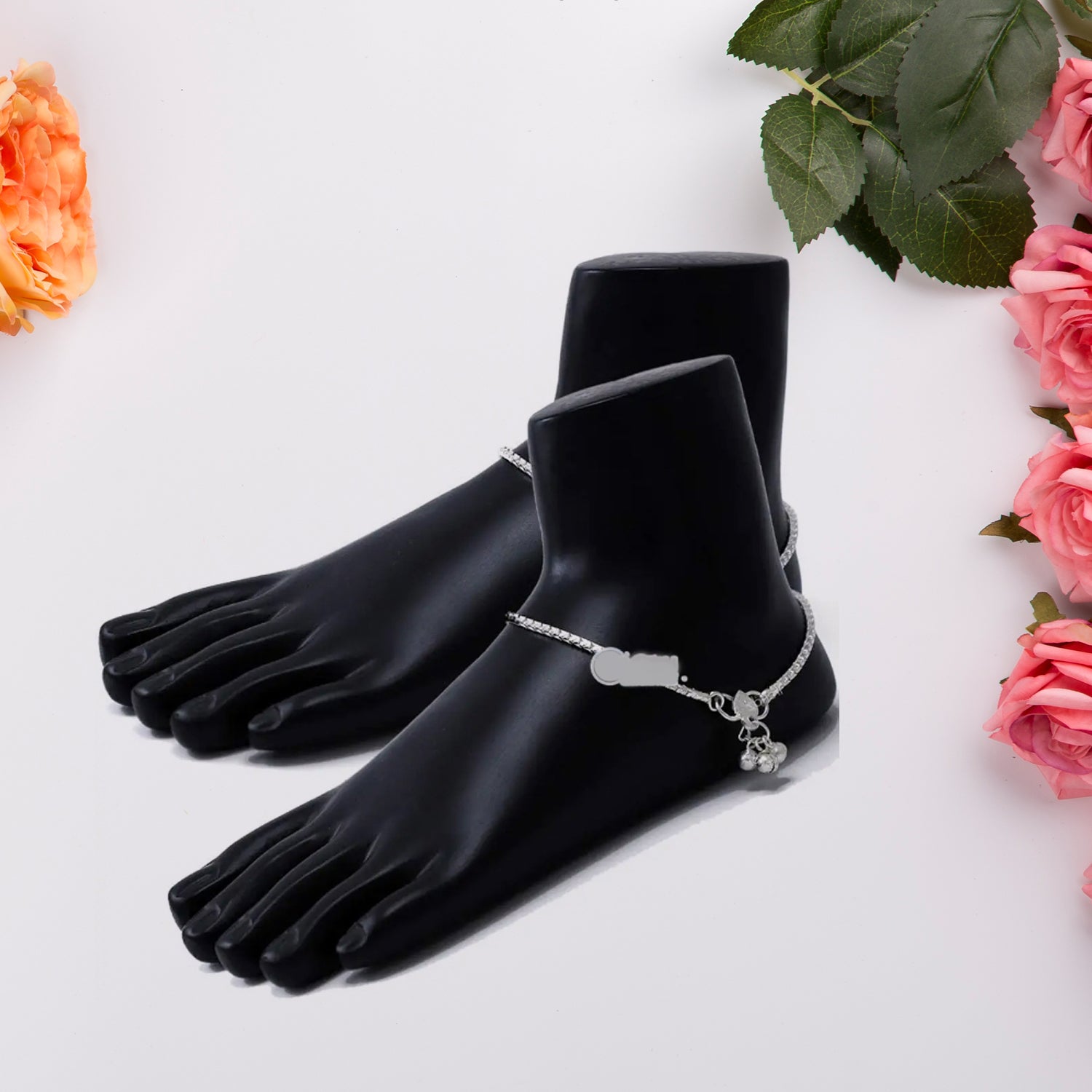 Pair of black foot mannequin display stands by Wukusy, showcasing realistic foot forms for footwear presentation.