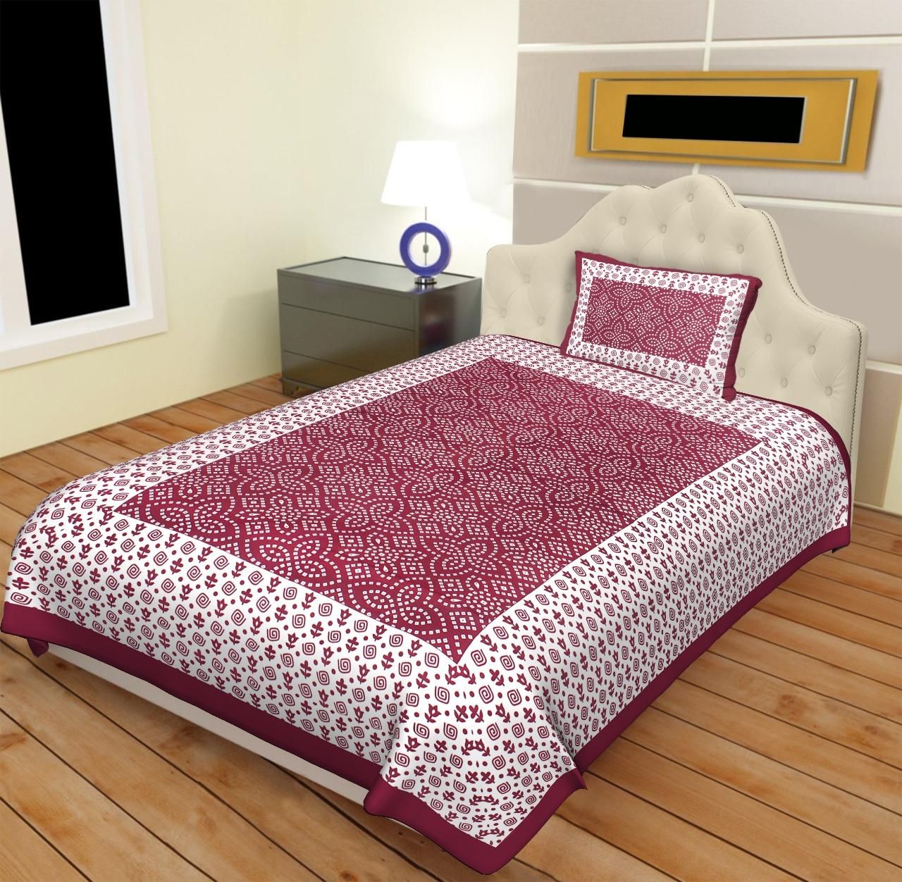 Jaipuri print single bedsheet with vibrant traditional patterns, designed by Drpshippr for classic Indian home décor.