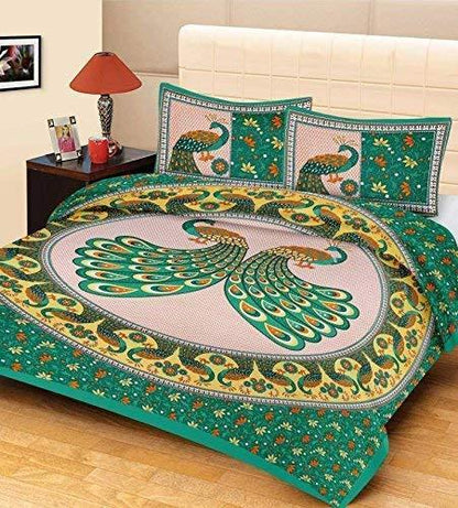 Jaipuri printed cotton double bedsheet with traditional patterns, crafted by Drpshippr for vibrant bedroom decor.